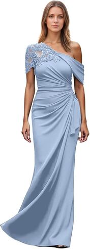 One Shoulder Mother of The Bride Dresses Mermaid Chiffon Lace Applique Long Pleated Formal Evening Dress WT017 in Saudi Arabia
