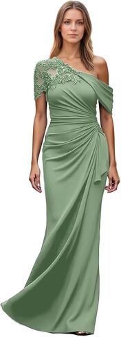 One Shoulder Mother of The Bride Dresses Mermaid Chiffon Lace Applique Long Pleated Formal Evening Dress WT017 in Saudi Arabia