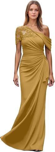 One Shoulder Mother of The Bride Dresses Mermaid Chiffon Lace Applique Long Pleated Formal Evening Dress WT017 in Saudi Arabia