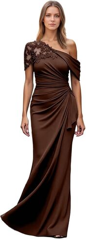 One Shoulder Mother of The Bride Dresses Mermaid Chiffon Lace Applique Long Pleated Formal Evening Dress WT017 in Saudi Arabia