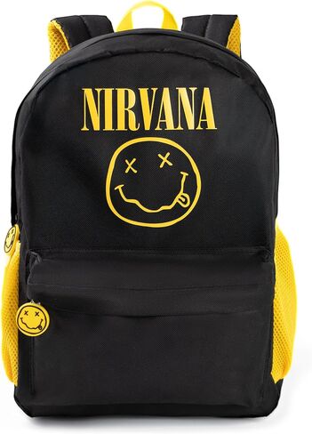 Nirvana Unisex Black Logo Backpack | Durable Fabric with Front Pocket & Side Mesh Pockets Bag Music Band Merch in Saudi Arabia