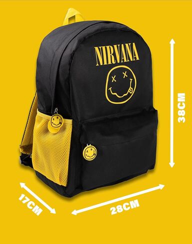 Nirvana Unisex Black Logo Backpack | Durable Fabric with Front Pocket & Side Mesh Pockets Bag Music Band Merch in Saudi Arabia