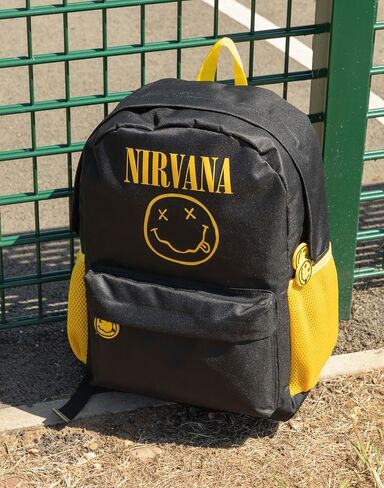 Nirvana Unisex Black Logo Backpack | Durable Fabric with Front Pocket & Side Mesh Pockets Bag Music Band Merch in Saudi Arabia