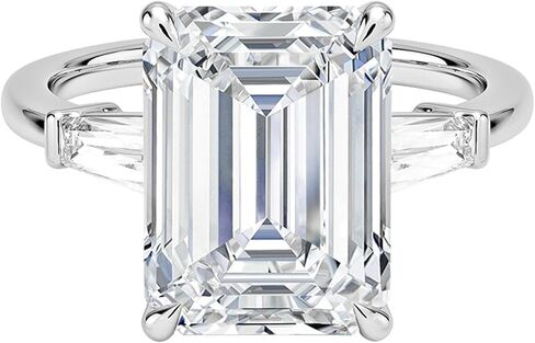 0.50–5 CT Custom Cut Moissanite Engagement Ring for Women, VVS1 Colorless Three-Stone Ring with Tapered Baguette Side Stones, 925 Silver & 10K 14K 18K Gold With Gold Purity XRF Report Card in Saudi Arabia