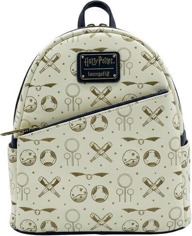Loungefly Harry Potter Quidditch All Over Print Mini Backpack - Golden Snitch, Broomstick & Quaffle Pattern, Faux Leather Bag with Adjustable Straps in Kuwait