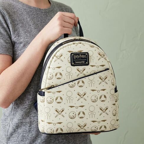 Loungefly Harry Potter Quidditch All Over Print Mini Backpack - Golden Snitch, Broomstick & Quaffle Pattern, Faux Leather Bag with Adjustable Straps in Kuwait