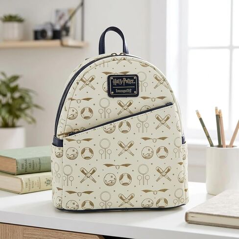 Loungefly Harry Potter Quidditch All Over Print Mini Backpack - Golden Snitch, Broomstick & Quaffle Pattern, Faux Leather Bag with Adjustable Straps in Kuwait