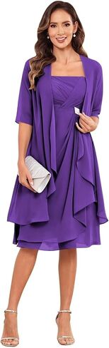 2 Pieces Mother of The Bride Dresses with Jacket Chiffon Ruffle Pleated Wedding Guest Dresses for Women in Saudi Arabia