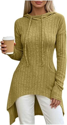 ABABC Hoodies for Women Long Sleeve Ribbed Knit Pullover Sweatshirts with Pockets in Saudi Arabia