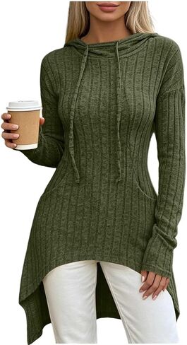 ABABC Hoodies for Women Long Sleeve Ribbed Knit Pullover Sweatshirts with Pockets in Kuwait