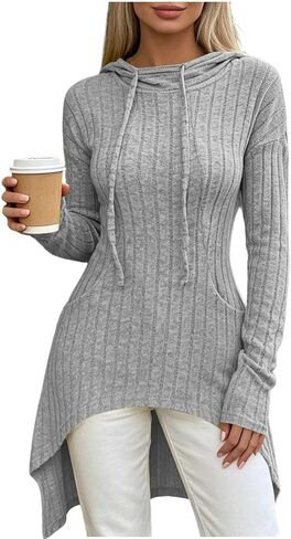 ABABC Hoodies for Women Long Sleeve Ribbed Knit Pullover Sweatshirts with Pockets in Kuwait