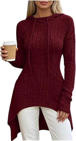 ABABC Hoodies for Women Long Sleeve Ribbed Knit Pullover Sweatshirts with Pockets in Kuwait