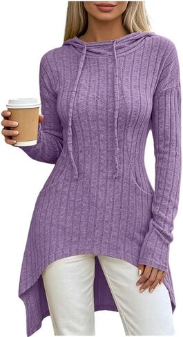 ABABC Hoodies for Women Long Sleeve Ribbed Knit Pullover Sweatshirts with Pockets in Kuwait