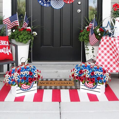 6 Bundles Red White and Blue Flowers, Artificial Daisy Flowers for Outdoor Memorial Day Flower for Cemetery Grave Independence Day Home Kitchen Party Decoration (11.42") in Kuwait