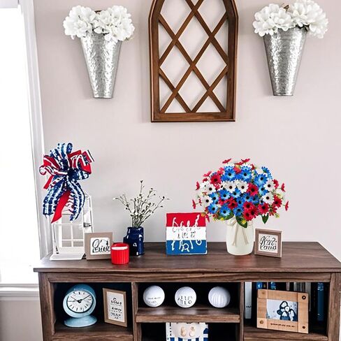 6 Bundles Red White and Blue Flowers, Artificial Daisy Flowers for Outdoor Memorial Day Flower for Cemetery Grave Independence Day Home Kitchen Party Decoration (11.42") in Kuwait