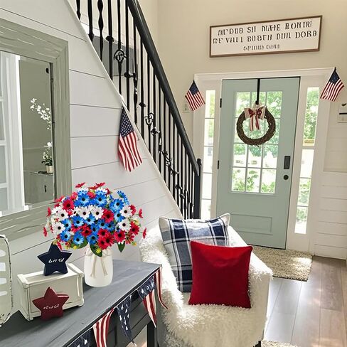 6 Bundles Red White and Blue Flowers, Artificial Daisy Flowers for Outdoor Memorial Day Flower for Cemetery Grave Independence Day Home Kitchen Party Decoration (11.42") in Kuwait