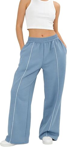 Women’s Baggy Wide Leg Sweatpants Y2K Contrast Seam Elastic Waist Lounge Pants with Pockets in Saudi Arabia