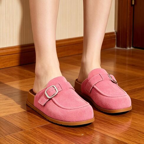 100% Genuine Suede Clogs for Women Footbed Arch Support Sandals Slip on Cushion Slides in Kuwait