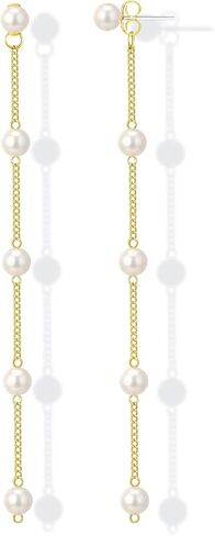 Long Pearl Earrings for Women, Gold Chain Drop Earrings Dangling with Pearl Accents, Elegant Bridal Jewelry for Wedding and Engagement in Saudi Arabia