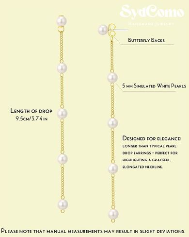 Long Pearl Earrings for Women, Gold Chain Drop Earrings Dangling with Pearl Accents, Elegant Bridal Jewelry for Wedding and Engagement in Saudi Arabia