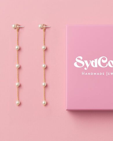 Long Pearl Earrings for Women, Gold Chain Drop Earrings Dangling with Pearl Accents, Elegant Bridal Jewelry for Wedding and Engagement in Saudi Arabia