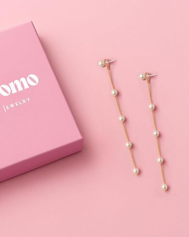 Long Pearl Earrings for Women, Gold Chain Drop Earrings Dangling with Pearl Accents, Elegant Bridal Jewelry for Wedding and Engagement in Saudi Arabia