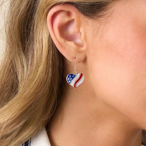 American Flag Earrings - 4th of July Patriotic Earrings Star Flower Heart Drop Dangle Earrings, Big Hoop Earring, Independence Day in Saudi Arabia