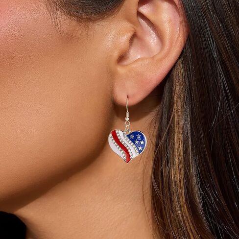 American Flag Earrings - 4th of July Patriotic Earrings Star Flower Heart Drop Dangle Earrings, Big Hoop Earring, Independence Day in Saudi Arabia