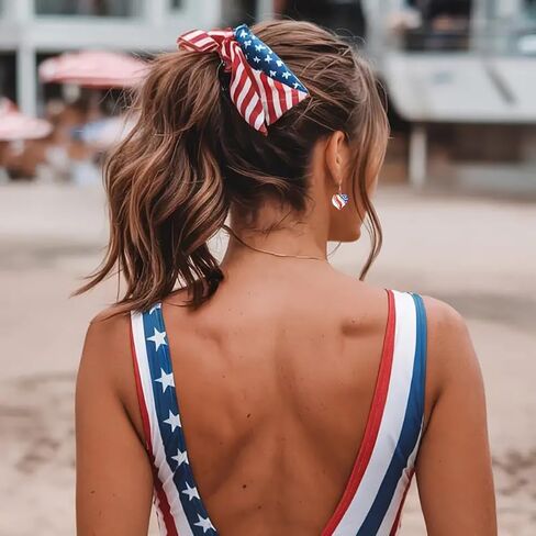 American Flag Earrings - 4th of July Patriotic Earrings Star Flower Heart Drop Dangle Earrings, Big Hoop Earring, Independence Day in Saudi Arabia