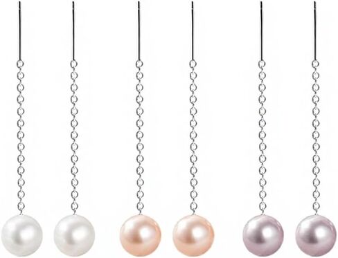 3-Pair S999 Sterling Silver Real Pearl Threader Earrings for Women in Saudi Arabia