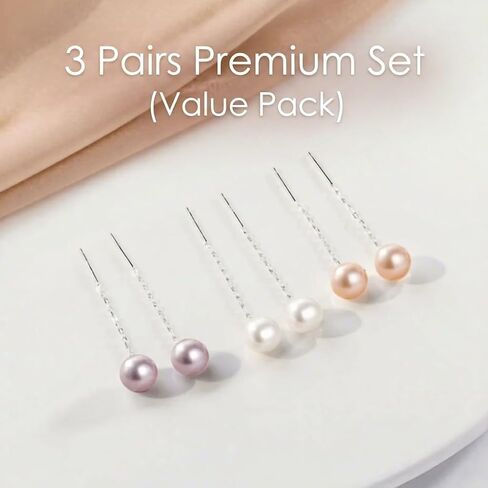 3-Pair S999 Sterling Silver Real Pearl Threader Earrings for Women in Saudi Arabia