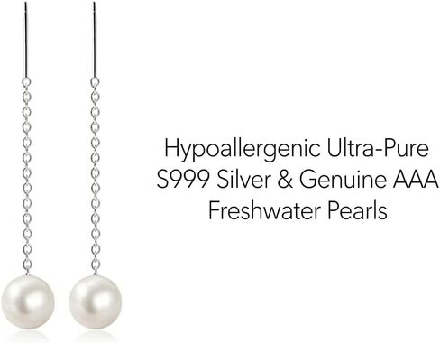 3-Pair S999 Sterling Silver Real Pearl Threader Earrings for Women in Saudi Arabia