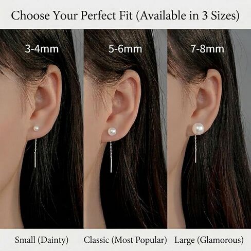 3-Pair S999 Sterling Silver Real Pearl Threader Earrings for Women in Saudi Arabia