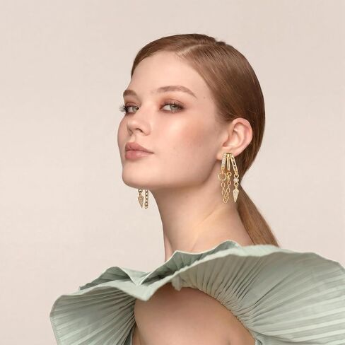 6 Pairs Gold Stud Dangle Earrings for Women Triple Huggie Hoop Earrings for One Hole Stacked Earring Lightweight Wedding Earring Brides Women Trendy Jewelry Gifts in Saudi Arabia