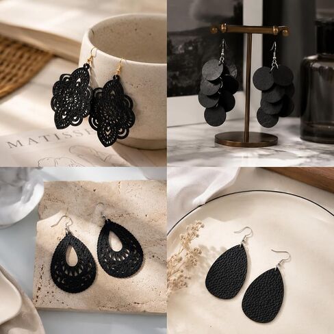 Boho Wood Dangle Earrings for Women, Lightweight Laser Cut Hollow Geometric Drop Earrings, Natural Wooden Statement Earrings for Daily Wear, Vacation & Gift in Kuwait