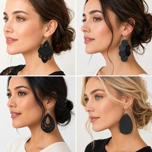 Boho Wood Dangle Earrings for Women, Lightweight Laser Cut Hollow Geometric Drop Earrings, Natural Wooden Statement Earrings for Daily Wear, Vacation & Gift in Kuwait