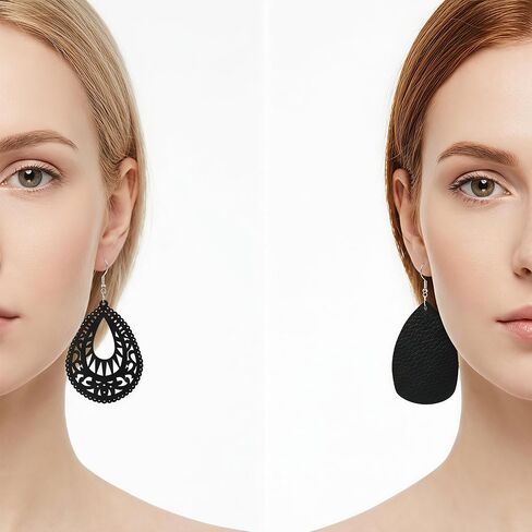 Boho Wood Dangle Earrings for Women, Lightweight Laser Cut Hollow Geometric Drop Earrings, Natural Wooden Statement Earrings for Daily Wear, Vacation & Gift in Kuwait