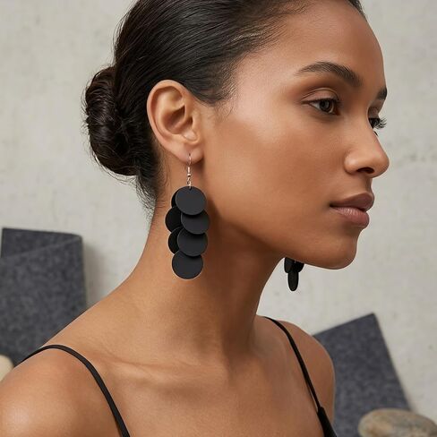 Boho Wood Dangle Earrings for Women, Lightweight Laser Cut Hollow Geometric Drop Earrings, Natural Wooden Statement Earrings for Daily Wear, Vacation & Gift in Kuwait