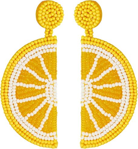 Lemon Earrings for Women, Yellow and White Beaded Fruit Earrings, Cute Lemon Slice Jewelry Gifts, Lightweight Dangle Earings Accessories in Kuwait