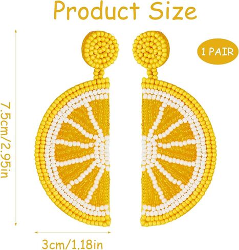 Lemon Earrings for Women, Yellow and White Beaded Fruit Earrings, Cute Lemon Slice Jewelry Gifts, Lightweight Dangle Earings Accessories in Kuwait