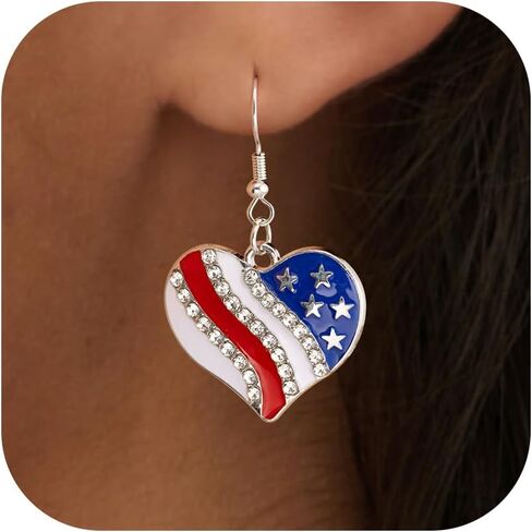 4th of July Earrings for Women – Patriotic Red White and Blue American Flag Statement Dangle Earrings for Memorial Day Independence Day Parade Party BBQ in Saudi Arabia