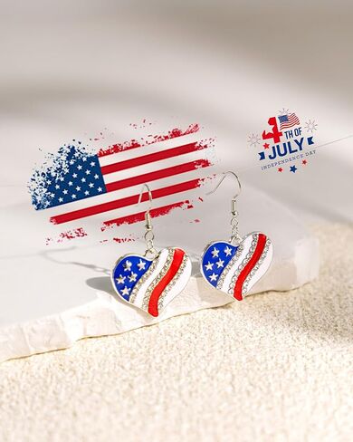 4th of July Earrings for Women – Patriotic Red White and Blue American Flag Statement Dangle Earrings for Memorial Day Independence Day Parade Party BBQ in Kuwait