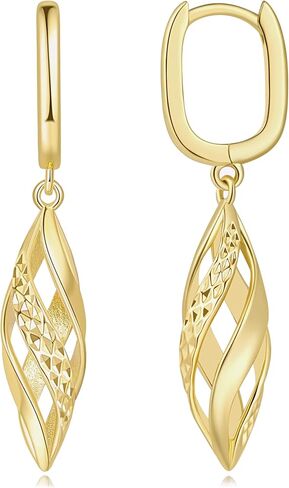 Dangle Earring for Women Gold Hoop Earrings 14K Gold Dangle Earrings for Women Twisted Hollow Silhouette Gold Drop Hoops Earring for Womens Dangling in Kuwait
