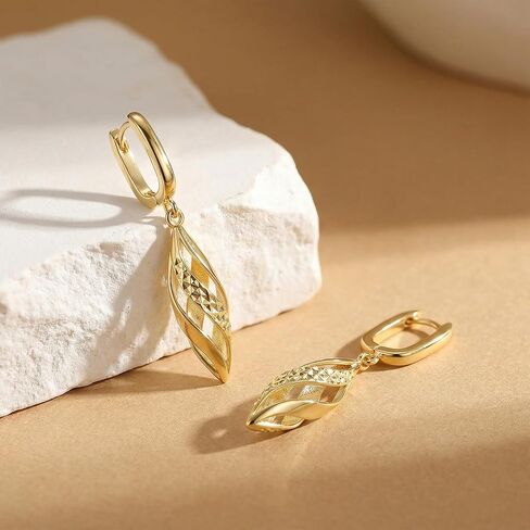 Dangle Earring for Women Gold Hoop Earrings 14K Gold Dangle Earrings for Women Twisted Hollow Silhouette Gold Drop Hoops Earring for Womens Dangling in Kuwait