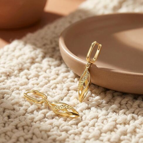 Dangle Earring for Women Gold Hoop Earrings 14K Gold Dangle Earrings for Women Twisted Hollow Silhouette Gold Drop Hoops Earring for Womens Dangling in Kuwait