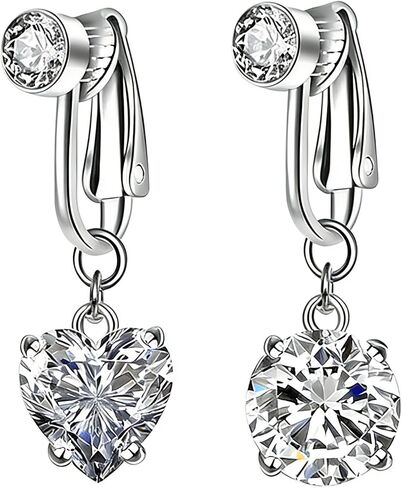 Stylish Zirconia Belly Button Clip Rings Set of 2 – Round & Heart Diamond Design, No Piercing Navel Rings, Adjustable Comfortable Copper Body Jewelry for Women in Saudi Arabia
