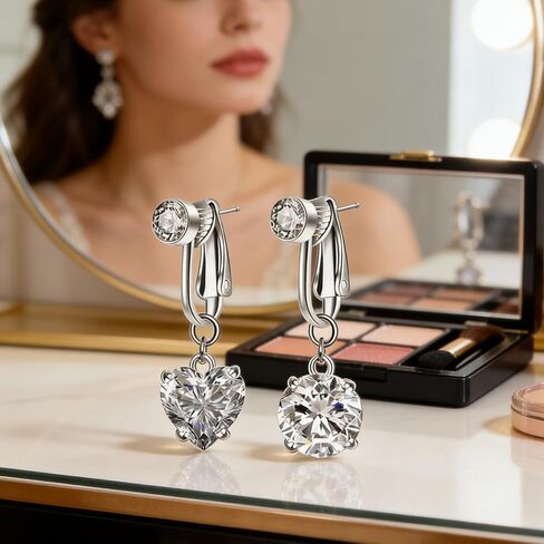 Stylish Zirconia Belly Button Clip Rings Set of 2 – Round & Heart Diamond Design, No Piercing Navel Rings, Adjustable Comfortable Copper Body Jewelry for Women in Saudi Arabia