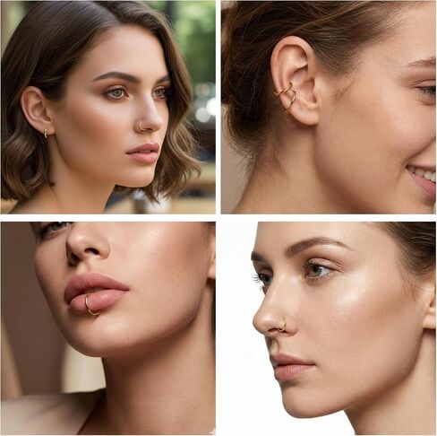 6 PCS Nose Ring Fake Hoops, Clip on Nose Ring No Piercing Fake Septum Rings for Women, Clip on Gold Faux Cuff Lip Rings Non Piercing Jewelry Helix Cartilage Hoop Earrings in Saudi Arabia