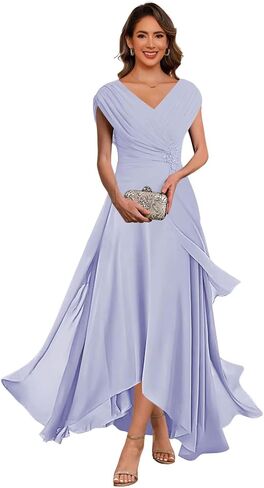 Cape Sleeve Chiffon Mother of The Bride Dresses Ruched Aline Formal Evening Dress ZU065 in Saudi Arabia