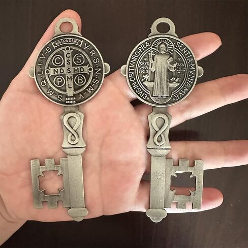 BONITTER Saint Benedict Key Blessing Wall Hanger, 2 Piece Set, ST Benedict Cross Medal Double Side, 4.9x2.9 Inch, Home and Door Decor, Catholic Llave de San Benito Gift(Silvery) in Saudi Arabia